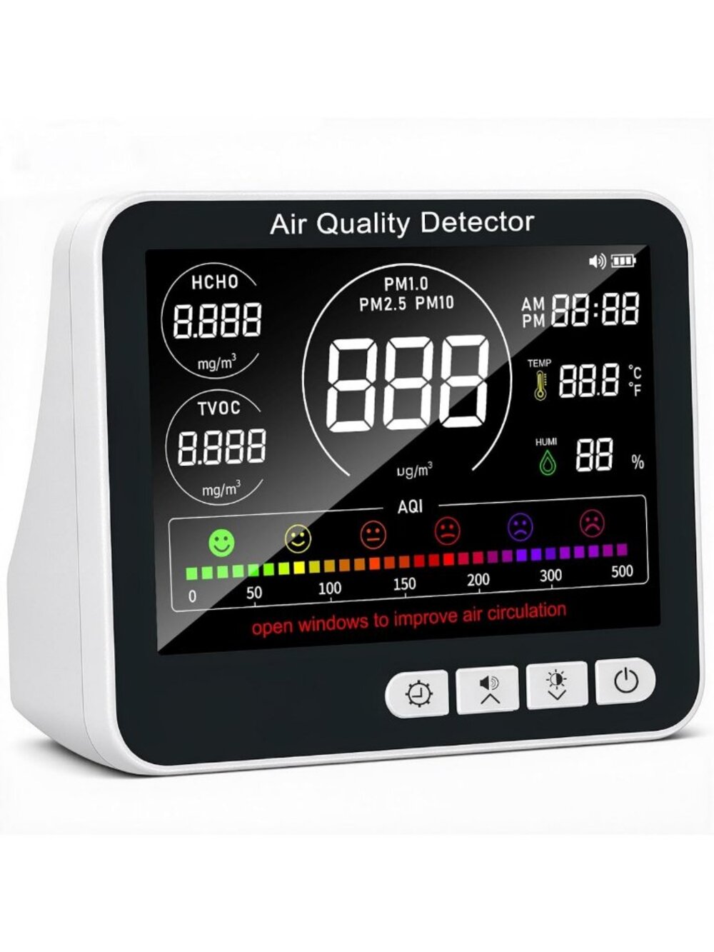 10-in-1 Indoor Air Quality Monitor - PM2.5, HCHO, TVOC, Temp & Humidity Sensor